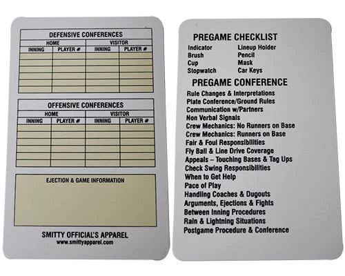 Smitty Baseball/Softball Reusable Game Card