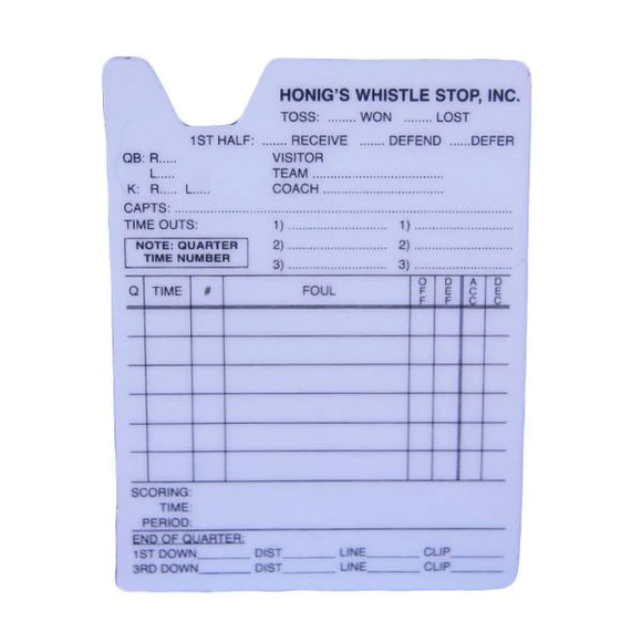 Honig's Plastic Reusable Football Information Card