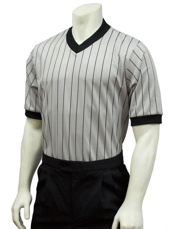 Smitty Grey Elite Performance Interlock V-Neck Shirt w/Black Pinstripes - Stripes Plus